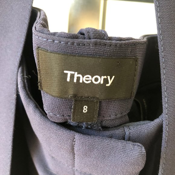 Theory Wide Leg Navy Dress Pants with Belt - Picture 4 of 6